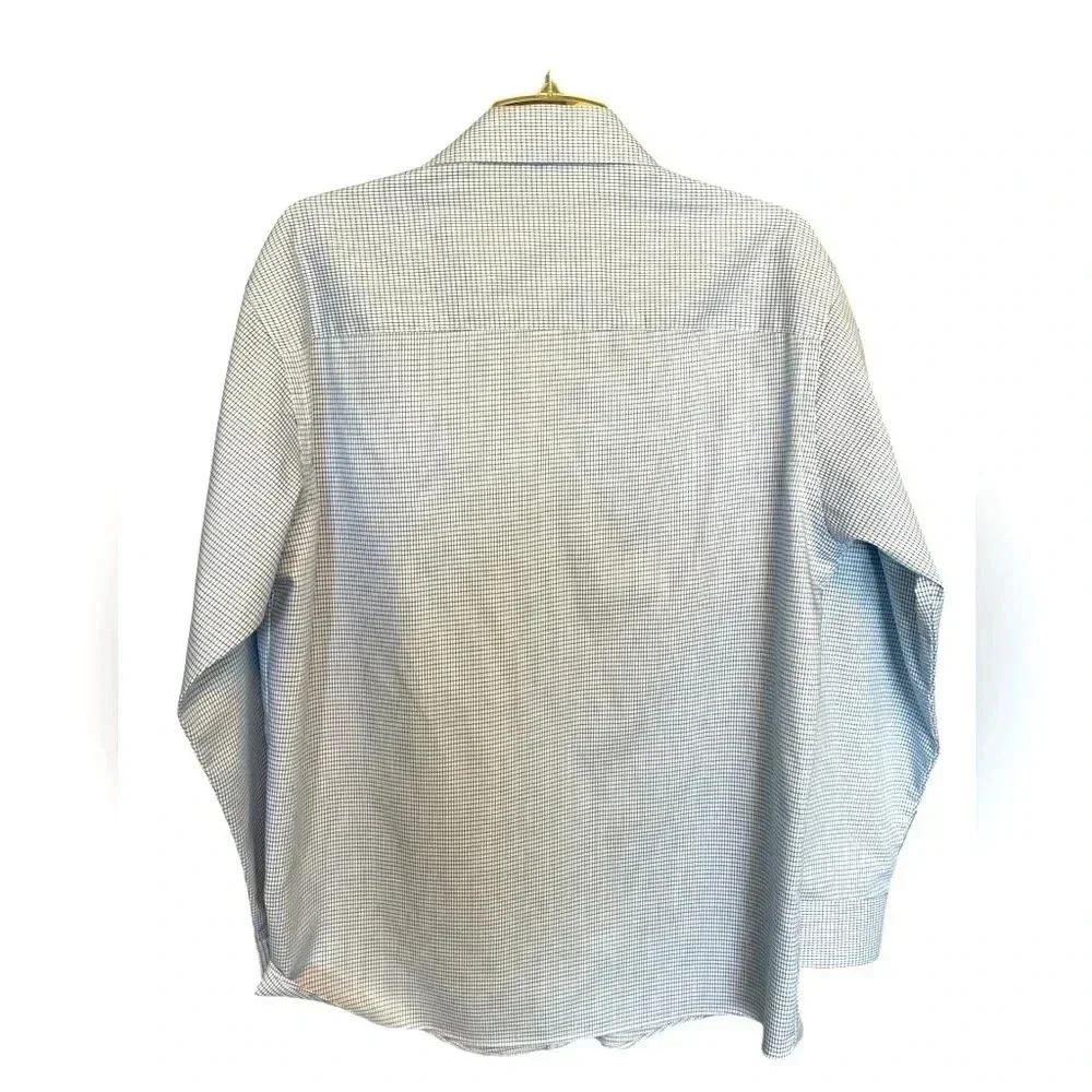 Kenneth Cole Reaction Men's Blue Plaid Long-Sleeve Shirt Size 16, 32-33 sleeves
